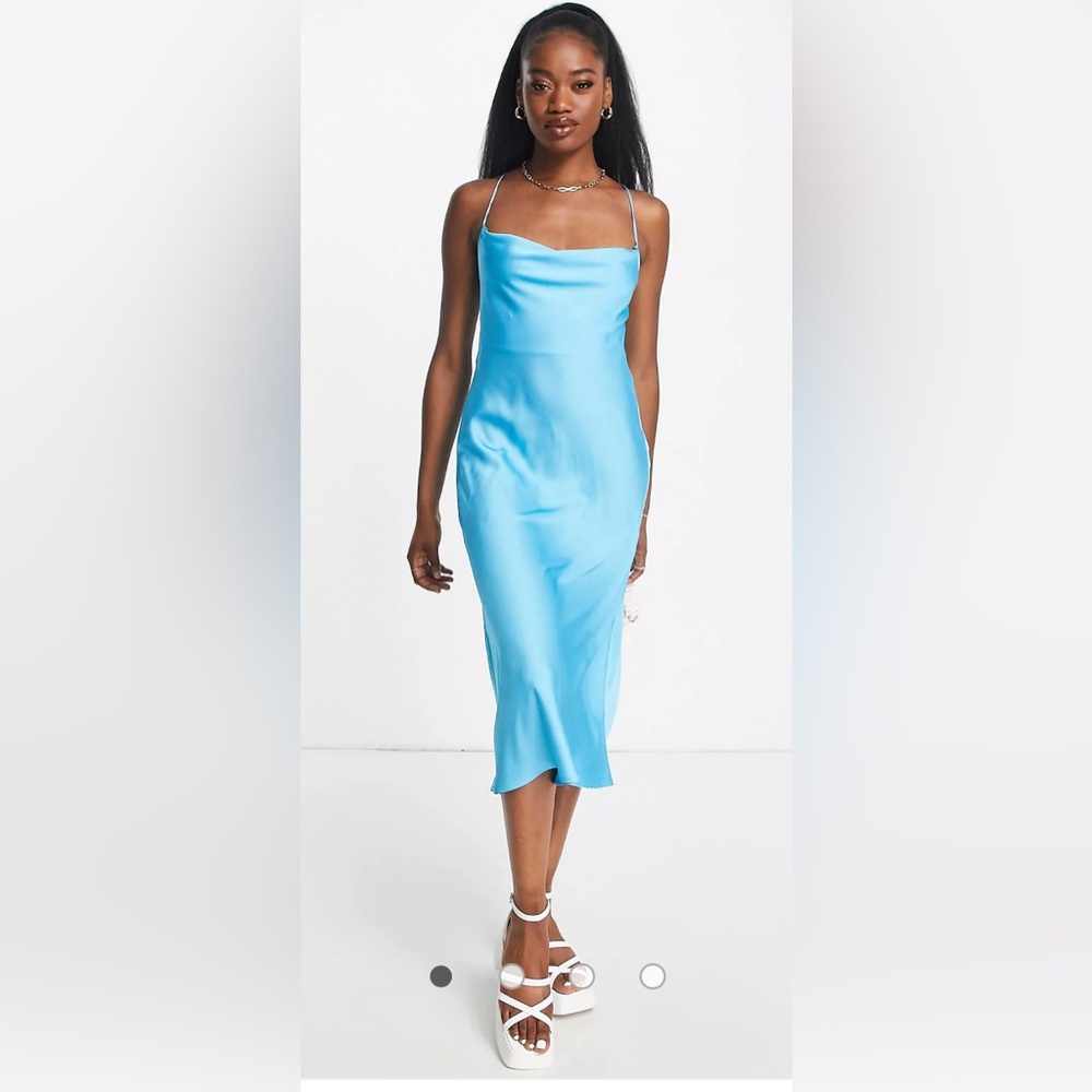 NWT Stradivarius blue midi satin slip dress women medium